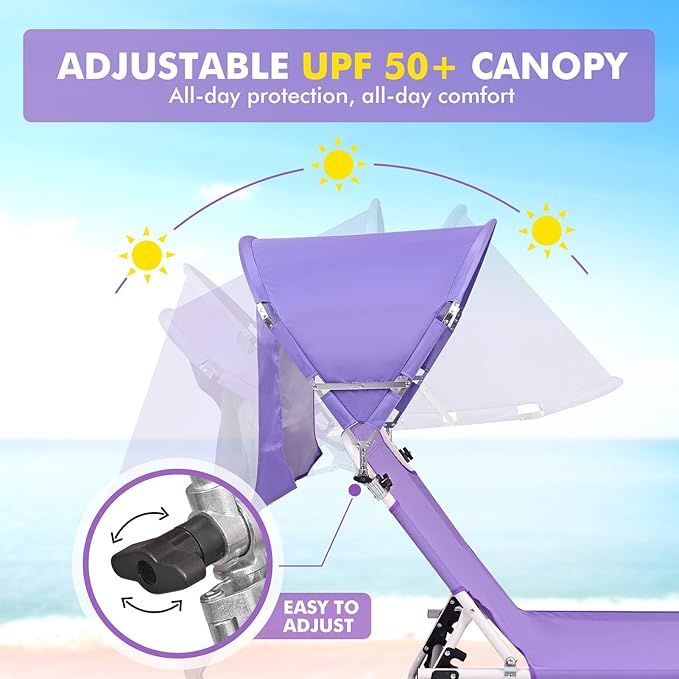 Oversized Extra Wide Tanning Chair with Sun Canopy Face Hole Padded Adjustable Washable, Heavy Duty Layout Folding Lounge Chair for Outside Beach Reading Sunbathing, UPF 50+, XL, Plus Size, 330 LBS