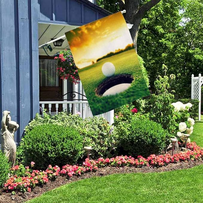 AOYEGO Golf House Flag Vertical Double Sided Burlap Detail on the Lawn At Dusk Golf Club Farmhouse Yard Outdoor Seasonal Flags Decoration 28 x 40 Inches