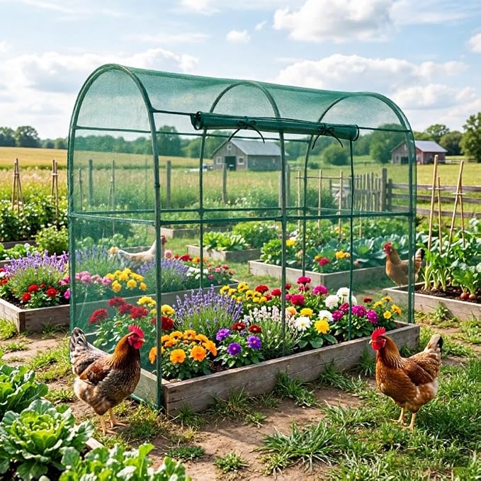 Crop Cages for Garden Plant, Plant Protection Tent with Zippered Door, Raised Bed Cover, Garden Bed Cover with Frame, Wind-Resistant Plant Cages for Outdoor Plants Vegetable Flower 87''*43''*71''