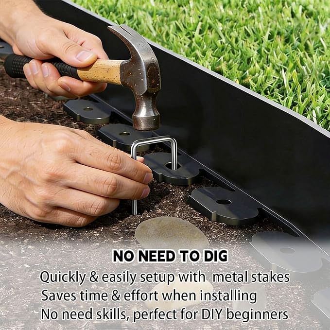 66Ft 3IN Landscape Edging,Garden Edging Border Kit with 100pcs Metal Stakes,Plastic Edging for Landscaping, Flexible Tool-Free Lawn Border for Flower Bed,Yard,Tree,Grass,Pathway-Black