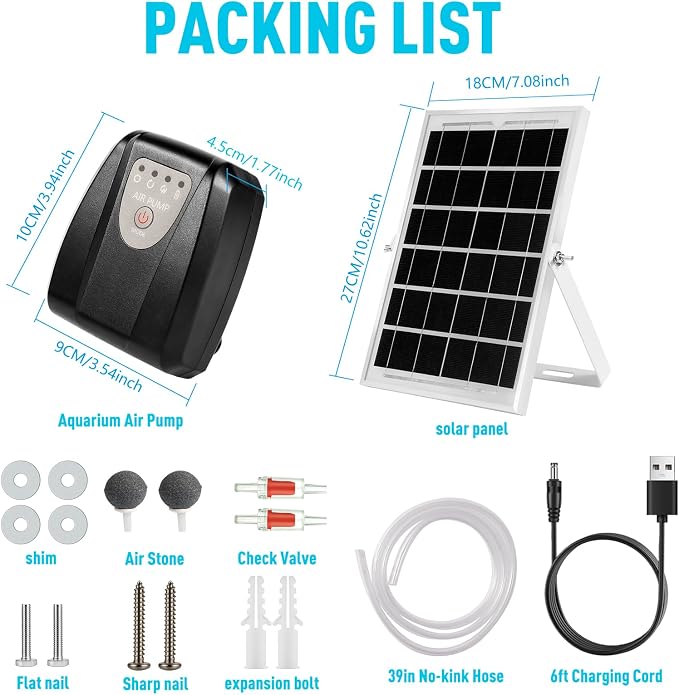 Solar Powered Aquarium Air Pump, Quiet Powerful Fish Tank Air Pump