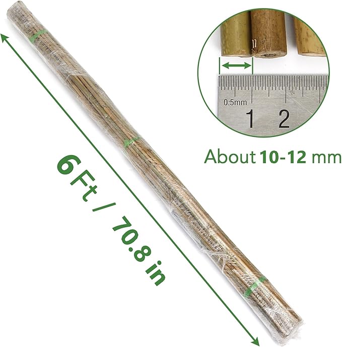 SWANGSA 65 Pack 6 Feet Garden Bamboo Stakes for Plant Support, Garden Poles for Tomatoes, Beans, Flowers, Potted, Indoor and Outdoor Climbing Plants