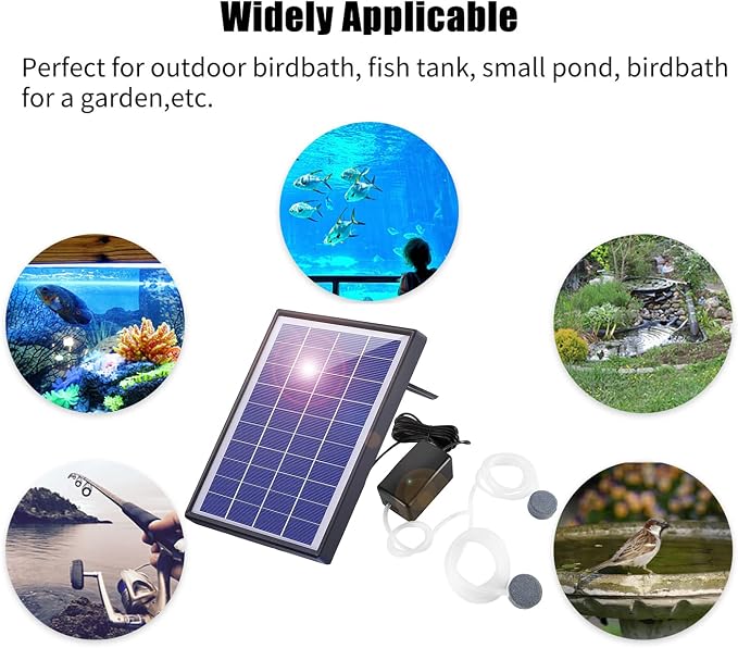 Andoer Pond Oxygenator Solar Powered, Solar Oxygen Pump Aquarium Oxygen Air Pump Fishing Aerator with Pipe 2 Air Bubble Stones for Garden Fish Tank Outdoor Pool Pond (6W)
