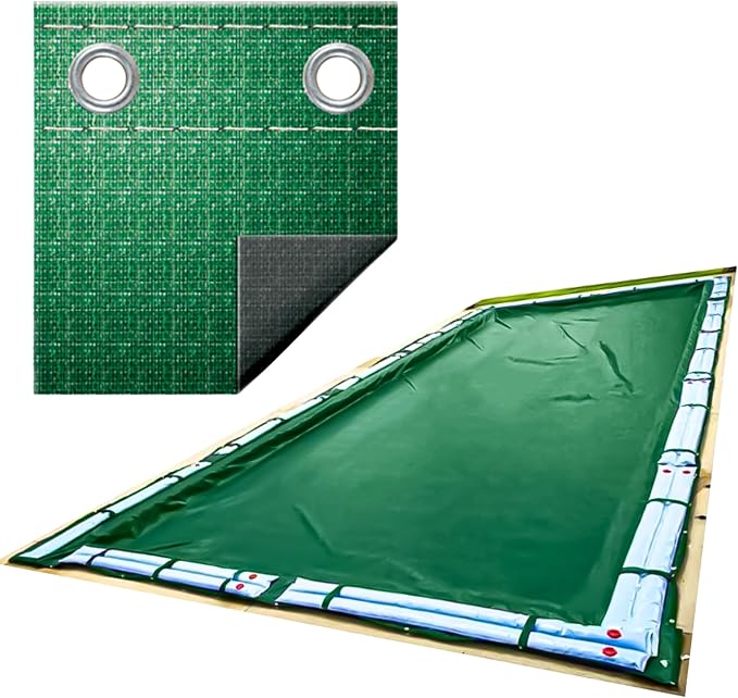 SWIMLINE HYDROTOOLS Supreme Guard Heavy Duty Winter Pool Cover for Inground Swimming Pools | for 25 X 45 FT Rectangle Pools | 30 X 50 FT Cover Size | Green/Black | Water Tube Sleeves | CO123050R