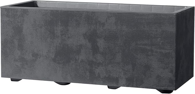 Deroma Millennium Planter | 23” x 10” x 10" Rectangle | Light & Durable Plastic | Indoor or Outdoor Pot for Patio/Porch | Includes Water Reserve & Drain Plug | Pot for Plants, Flowers, Garden | Black