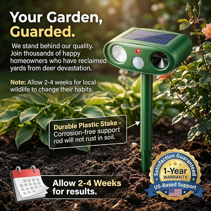 2026 4Pack Sonic Fortress Pro Deer Repellent Outdoor Solar Ultrasonic Animal Repellent with Motion Sensor&Flash Light, IP65 Waterproof Squirrel Fortress Pro Raccoon,Cat Repellent for Garden,Yard