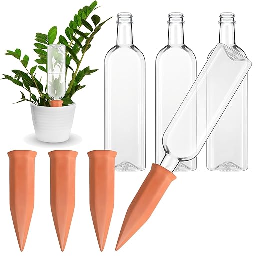 Dandat 8 Pcs 34oz Plant Watering Devices Include Terracotta Self Watering Spikes with 1000ml Plastic Bottles Slow Release Vacation Insert Automatic Plant Waterer Self Water Planter for Garden