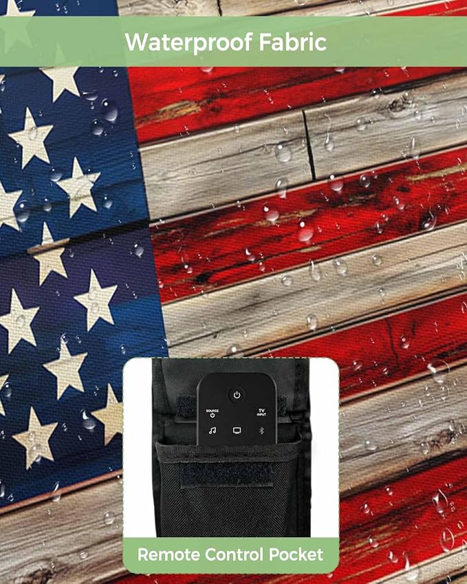 American Flag Outdoor TV Cover 30 to 32 Inches Weatherproof & Waterproof, Red Striped Blue Star Outdoor TV Enclosure with Remote Control Pocket, Vintage Wooden TV Screen Protectors for Outside TV