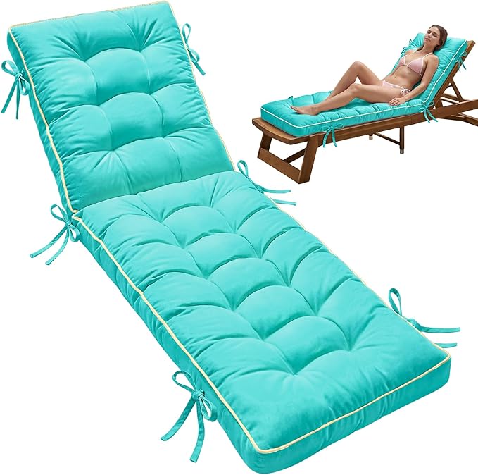 80x26 Inch Folding Chaise Lounge Cushion Quick Dry - Outdoor Sun Lounger Seat Pad with Shredded Foam for Patio Furniture, Deck Chairs, Poolside (Aqua Blue, 80 INCH × 26 INCH)