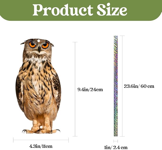 Owl to Keep Pigeon Away, 5 Pack Fake Owl, Reflective Hanging Owls Decoration, Dual-Side Printed Owls to Keep Birds Pigeon Away from Patio Garden
