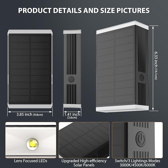 Solar Wall Light Outdoor , 3000/4000/6000K 3 Modes Dusk to Dawn Lighting Wall Sconce IP67 Waterproof Up and Down Solar Lights Outdoor Front Door Light for House, Garage, Porch, Doorway,Fence (8PACK)