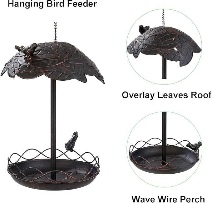 Jemeni Metal Bird Feeders for Outdoors Hanging, Bronze | Heavy Duty Decorative Bird Feeder Tray for Outside