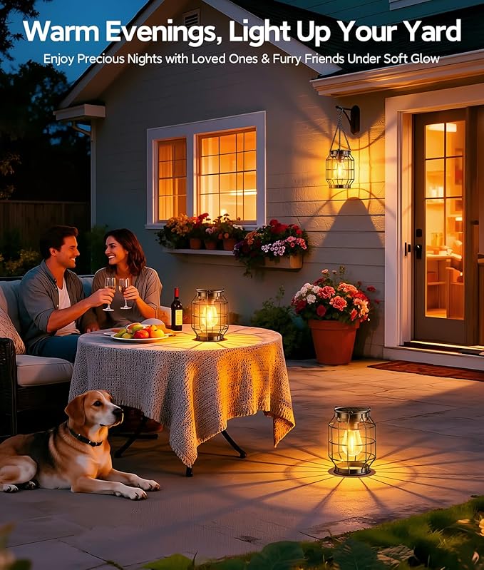 KOOPER Solar Lanterns Outdoor Waterproof, 4 Pack Upgraded Metal Hanging Solar Lights Outdoor Decorative, Brighter Outdoor Hanging Lantern for Yard Patio Pathway Porch Garden Decor, Gift for Women Mom