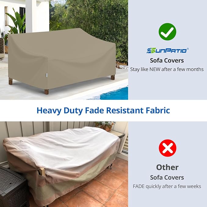 SunPatio Outdoor Sofa Cover Waterproof, Heavy Duty Couch Cover 93.5 Inch with Seam Taped, All Weather Protection 3-Seater Patio Bench Protector for Outdoor Furniture, 93.5" W x 45" D x 39" H, Taupe
