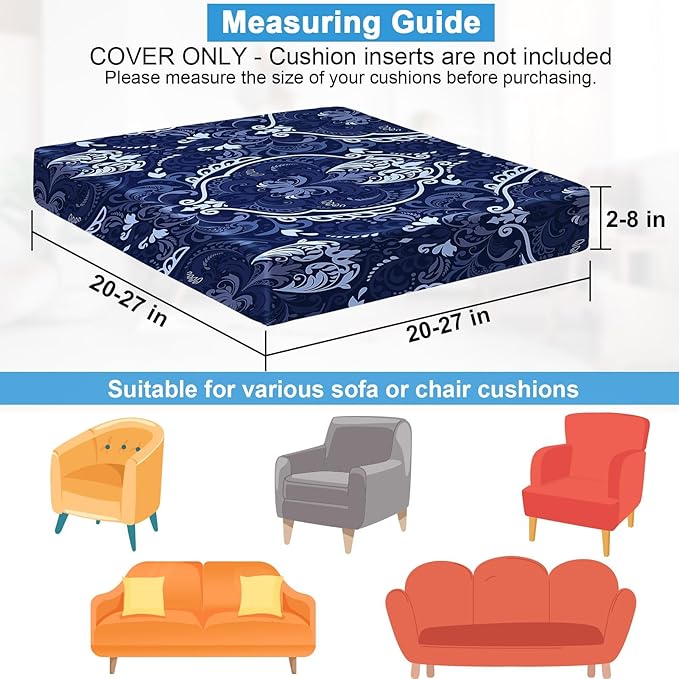 pickyNproud 8Pcs Patio Cushion Covers Stretch Outdoor Couch Cushions Slipcovers Replacement Washable Furniture Protector with Elastic Bottom Sofa Chair Seat Cover, Dark Blue