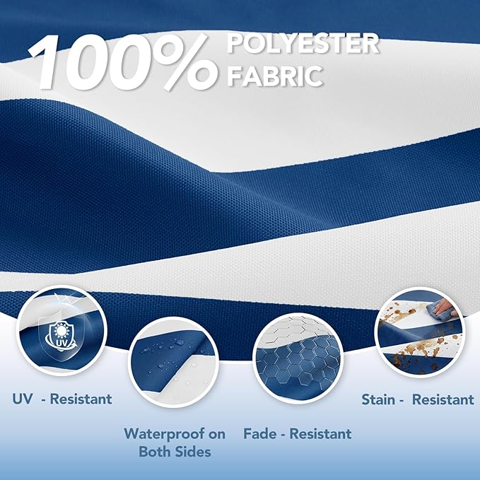 L'AGRATY Outdoor Lounge Chaise Cushion: 72x21x3 Inch Waterproof Lounge Chair Cushion for Outdoor Furniture with Fade Resistant Removable Cover - Patio Cushions for Pool Lawn(Navyblue White 1Pack)