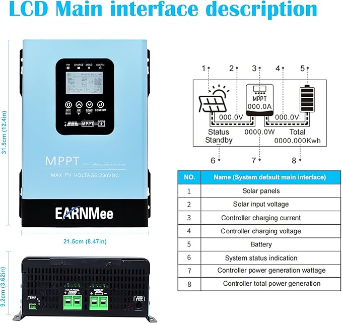 120A MPPT Solar Charge Controller,12V 24V 36V 48V 60V 72V 84V 96V Solar Battery Regulator PV Max 230V for Sealed Lead Acid Gel and Lithium Battery (120A)