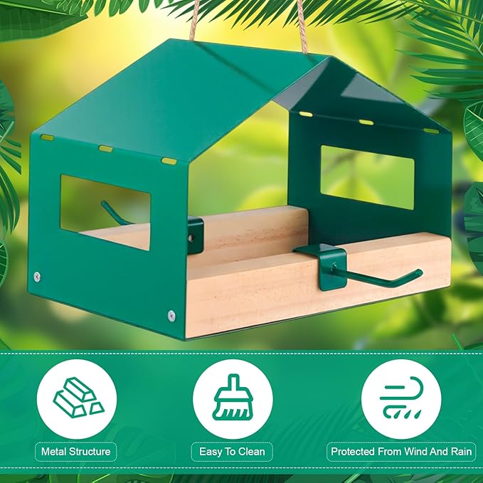 Novabright Metal Bird Feeder for Outdoor Hanging Wild Bird Feeder House with Weatherproof Roof Rust-Resistant Mesh Platform Easy to Clean & Refill for Attracting Finches Garden Yard Outside