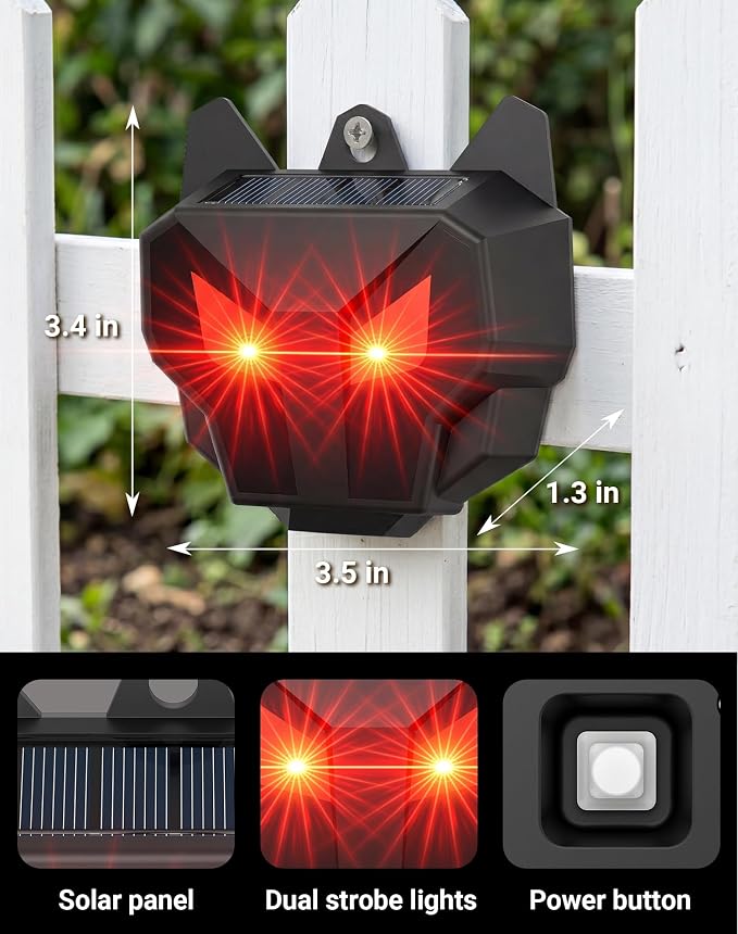 2 Pack Solar Nocturnal Animal Repeller with Dual Red LED Lights, Humane Coyote Deterrent for Fox Raccoon Skunk Deer, Waterproof Predator Lights for Chicken Coop, Farm & Garden (2, Black)