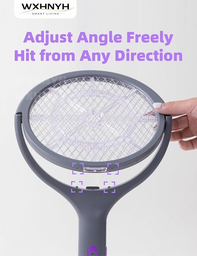 Electric Fly Swatter with Extendable Handle & Rotating Head, 3000V Rechargeable Bug Zapper Racket, 1200mAh Long Lasting, Reach Every Corner, Indoor Outdoor Mosquito Swatter