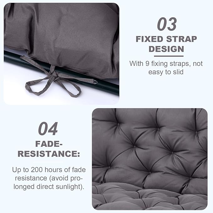 EverPine Outdoor Swing Cushion Replacement Patio Bench Cushion Waterproof Thick Seat Pad for Porch Swing Daybed Garden Sofa Furniture (Dark Gray)