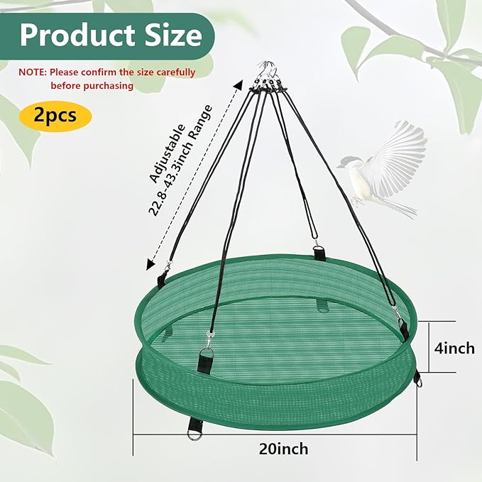 2Pcs Bird Seed Catcher Tray for Hanging Bird Feeder Platform, 4" Deep Birdseed Hoop for Hummingbird Feeders Bee Feeder Outdoor Garden Accessories (Green, 20inch)