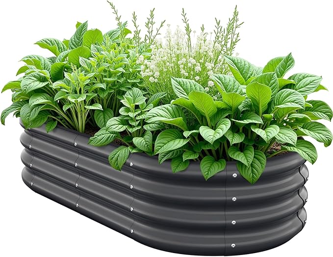 Raised Beds for Gardening, 4x2x1ft for Lightweight Garden Boxes with Easy Assembly, Oval Large Galvanized Planters for Outdoor Plants, Vegetables, Fruits, Flower,Black