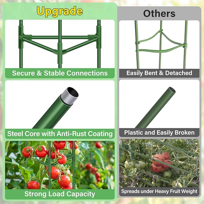 Legigo 6 Pack 57 Inch Tomato Cage for Garden, Heavy-Duty Tomato Trellis Plant Support Stakes, Adjustable Garden Trellis Plant Cage for Climbing Plants Peppers Outdoor Raised Garden Bed and Vegetables