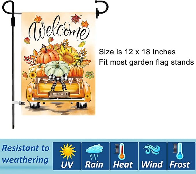 Seasonal Garden Flags Set of 11 Double Sided 12 x 18 Inch Rustic Truck Yard Flags, Small Flags for Outside, Summer Spring 4th of July Outdoor Flags, Holiday Garden Flags for All Seasons
