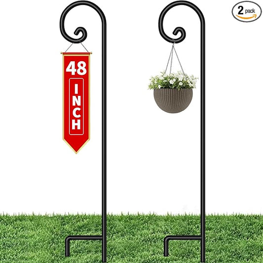 BEAU JARDIN Shepherd Hook 48 Inch 2 Pack No Assembly Required 2/5 Inch Heavy Duty Solid Metal Hanging Pole for Outdoor Garden Plant,Bird Feeder,Lanterns,Wedding Decor,Plant Baskets Wind Chimes
