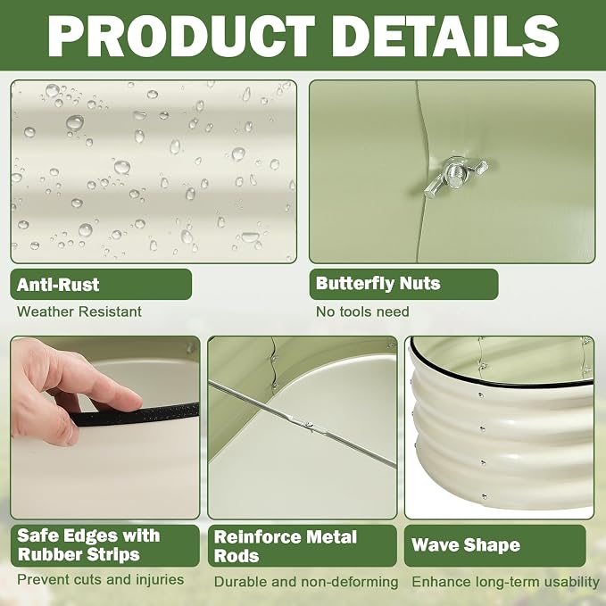 2 PCS Galvanized Raised Garden Bed 4x2x1 Ft, Oval Metal Outdoor Planter Box Kit with Safety Rubber Edge, Easy Assemble Bottomless Large Planting Container for Vegetable, Flower, Fruit, White