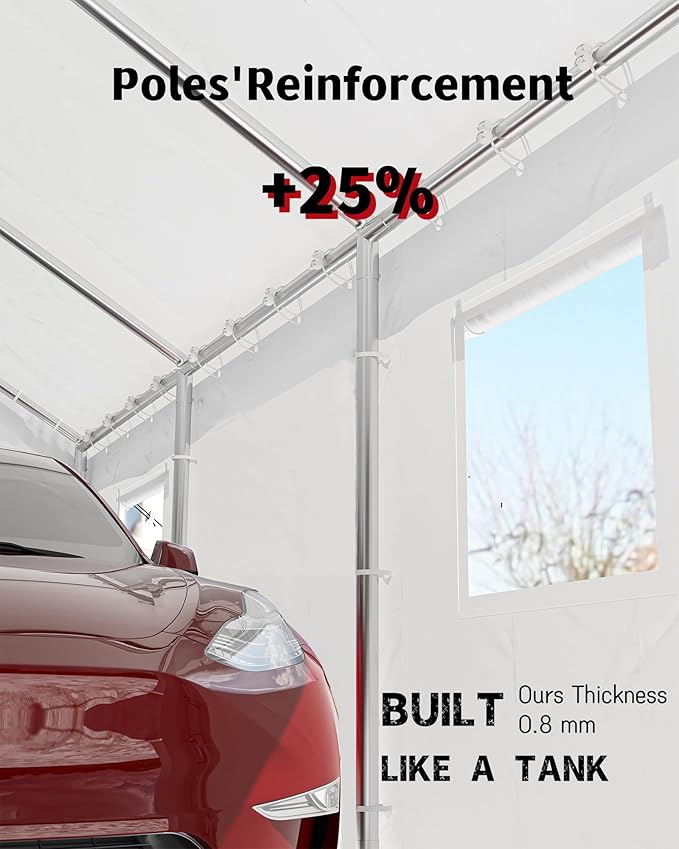 Hipicute 12x20x11 Ft Heavy-Duty Portable Garage with Canopy Top, Front and Back Doors, Roll-Up Windows, Carport Reinforced Structure for Cars, Trucks, Boats, and Parties - White.