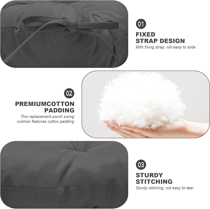 Porch Swing Cushions,Outdoor Cushions 3 Seater Replacement with Backrest, Waterproof Thickened Bench Cushion with Ties for Porch, Patio,Outdoor, Backyard and Garden(Dark Gray 60 * 40 in)