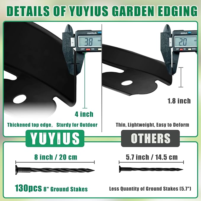 Landscape Edging - 100FT 4IN Garden Edging Border with 130 Stakes, No Dig Lawn Edging for Landscaping for Garden Bed, Yard, Thickened Top Edge (0.15”) Flower Bed Border Edging for Outdoor