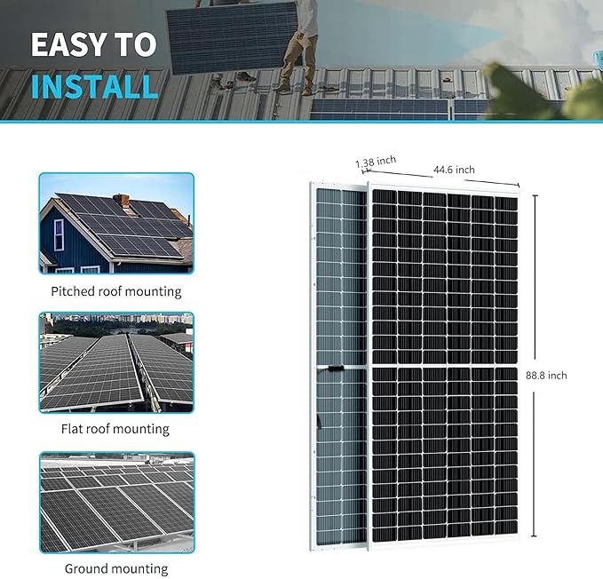 Solar Panels 550W Bifacial Mono 21.5% High-Efficiency Solar Module PV Power Charger for Home Roof and Various Other Off-Grid Applications 36PCS