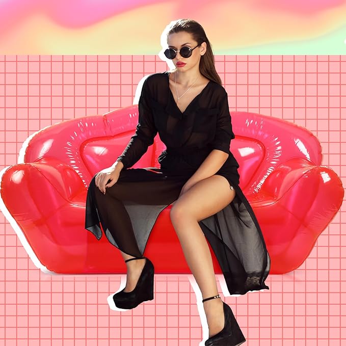 Kigley Inflatable Chair Blow Up Couches Transparent Inflatable Sofa Seat Yard Patio Portable Air Couch Furniture for Outdoor Indoor Camping Beach Room (Double Seat,Red)