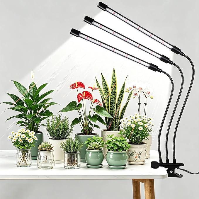 Black Grow Lights for Indoor Plants, 126LEDs Clip Plant Lights, Full Spectrum LED Plant Growing Lamps with Flexible Gooseneck，4/8/12/18H Timer, 3 Spectral Modes, 10 Dimmable Levels，3 Head 1 Pack