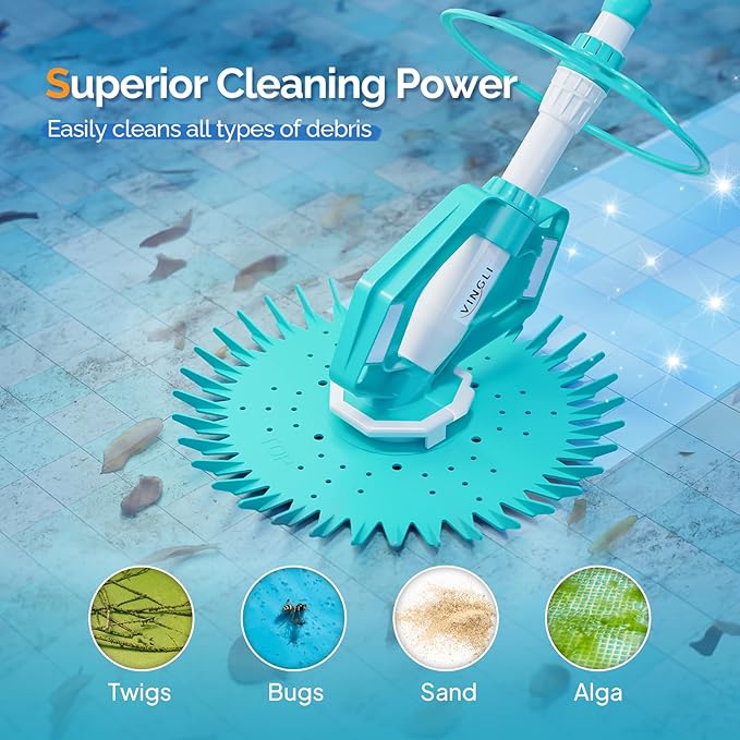VINGLI Pool Vacuum Cleaner Automatic Sweeper Swimming Pool Creepy Crawler Vacuum with 33FT Hoses (Shining Blue)
