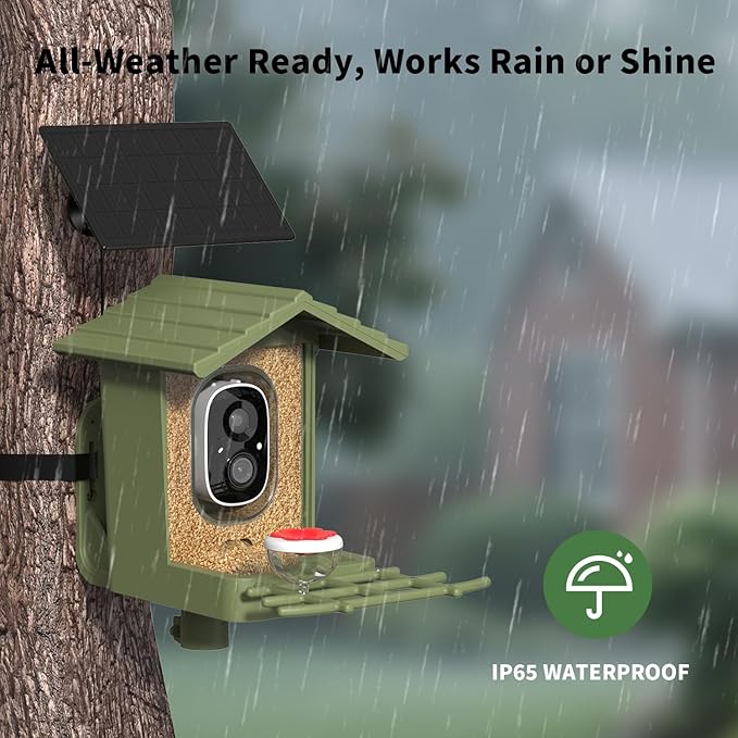 Smart Bird Feeder Camera with AI Species Identifier | Solar Powered, 2.5K HD Video, Motion Alerts - Outdoor Garden & Birdwatching Gift