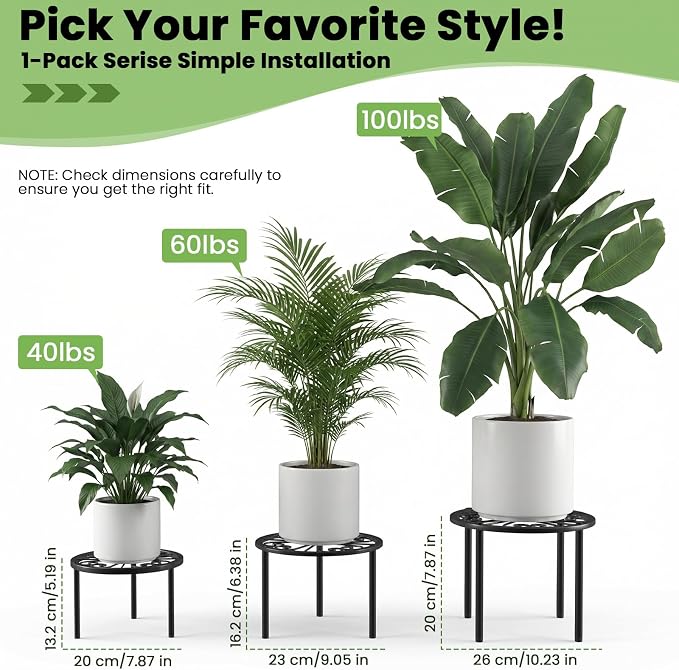TOSKING Heavy Duty Metal Plant Stand - 9" Round Classic Scroll Pattern, Adjustable Non-Slip Leveling Feet, Rustproof, Decorative Display Shelf for Small to Medium Plants, Indoor/Outdoor, Black (9"Dia x 5.2"H)