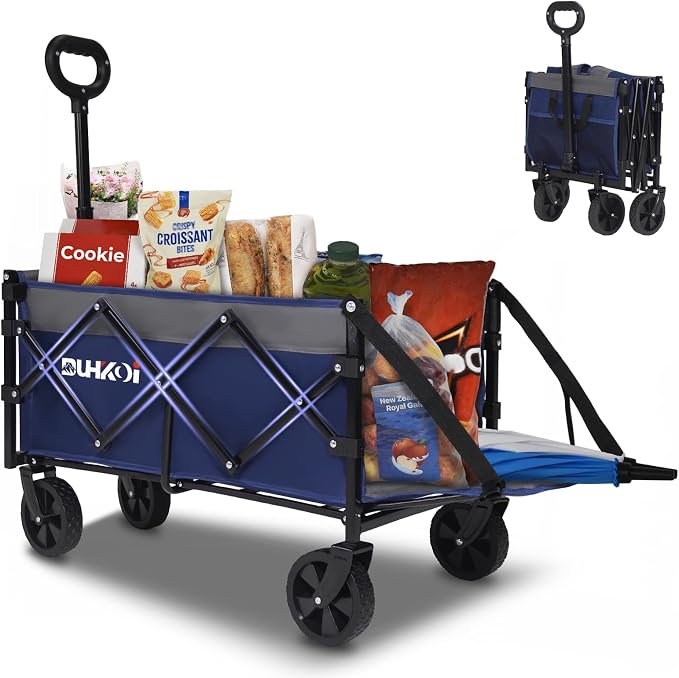 Foldable Wagon with Tailgate,12 lb Lightweight Small Utility Cart | Garden, Grocery, Beach, Camping, Portable Use, Blue