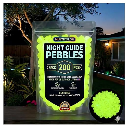 2026 Colorful Glow-in-the-Dark Garden Stones Night Guide Luminous Pebbles Rainbow Glow in the Dark Stepping Rocks Outdoor Landscaping Decor Glowing Stones Fish Tank Aquarium Decorations (200, Yellow)