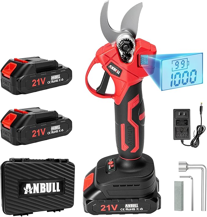 Upgraded Electric Pruning Shears, 1.6" Cutting Diameter Cordless Powered Pruner with LCD Display, Powerful Brushless Motor, 2×21V 2000mAh Batteries Electric Pruner for Tree Trimming Garden