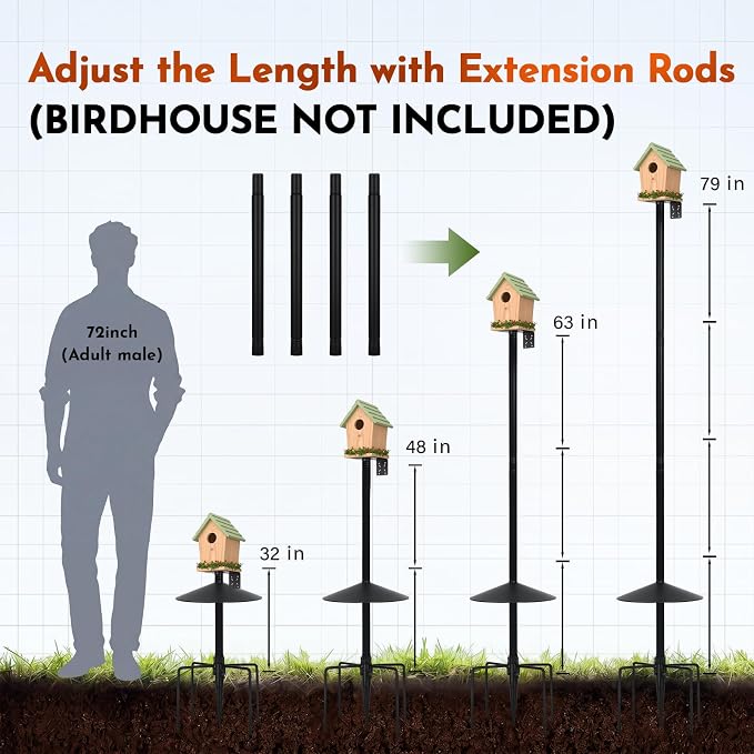 2 Pack Bird Feeder Pole 1-inch Dia 79 Inch Bluebird House Pole Heavy Duty Squirrel Proof Feeding Station for Outdoor Birds Watching Metal Weather Station, Easy Assembly (with Baffle)