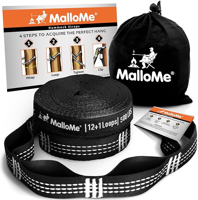 MalloMe Tree Swing Straps & Hammock Straps for Trees – Multi-Purpose Hanging Kit, Heavy Duty Adjustable Tree Strap for Hammocks, Swings & Outdoor Use, Safe for Branch or Between 2 Trees