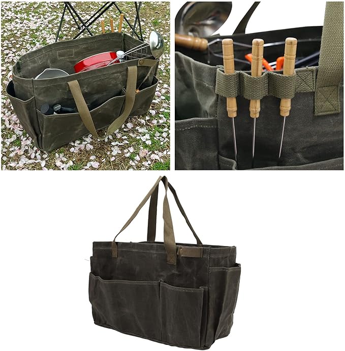 Diydeg Garden Tool Bag, Tool Bag Large Garden Tool Organizer Gardening Tote Bag Organizer Tool Storage Bag with Comfortable Carry Handle for Camping (OD Green)