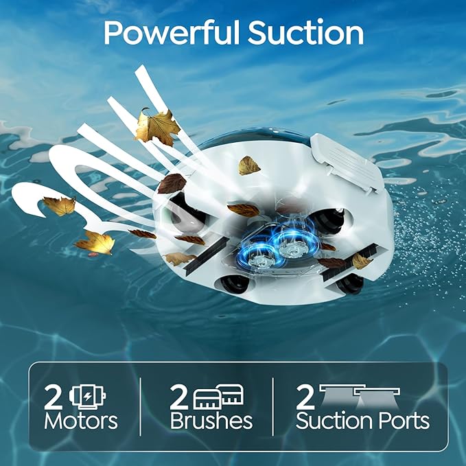 S2 Robotic Pool Cleaner – Dual-Layer Filtration, 90-Min Runtime, Powerful Cordless Pool Vacuum for Above-Ground & Flat Pools, Efficient Debris Removal & Auto-Parking Design