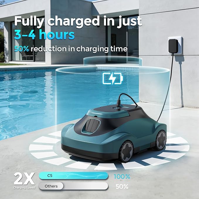C5 Cordless Robotic Pool Cleaner with 180-Min Runtime, 2.7L Large Filter Basket & Self Parking, Pool Vacuum for Above-Ground Flat Pools up to 2200 Sq.Ft