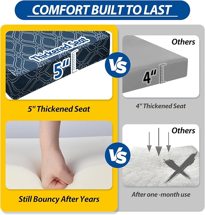 AAAAAcessories Outdoor Seat Cushions for Chairs, Fade-Resistant, Waterproof Patio Furniture Replacement Cushions, 25.5" x 25.5" x 5" + 25.5" x 19", Slate Blue Vine Trellis