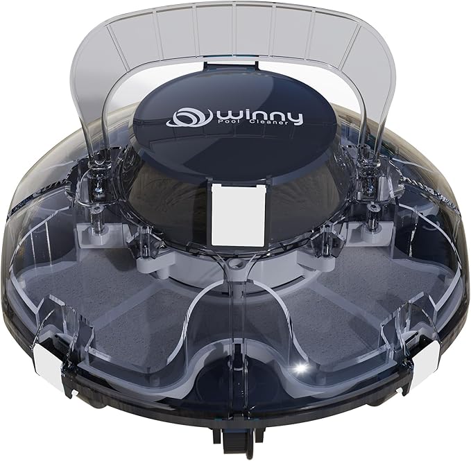 Cordless Robotic Pool Cleaner, Lasts 80 Min, Automatic Vacuum for Above-Ground Pools up to 650 Sq.ft,Portable, Self-Parking,Transparent Black White